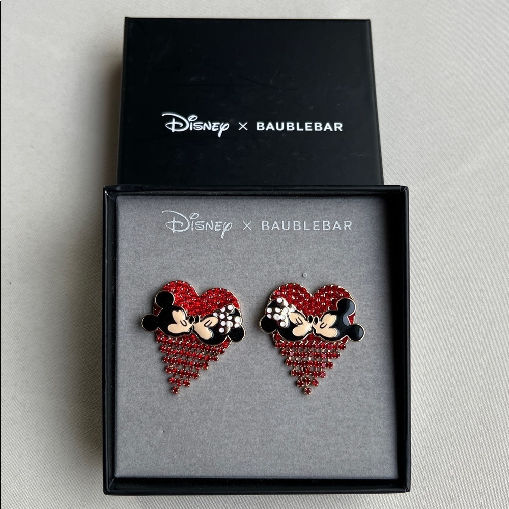 Disney x BaubleBar Mickey and Minnie Mouse Kissing Red Heart drop earrings